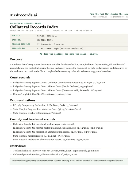 Collateral Records Index Sample, page 1 preview