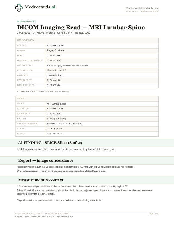 MRI DICOM Imaging Read Sample — Lumbar Spine