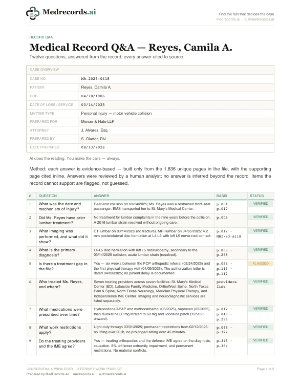 Medical Record Q&A Sample