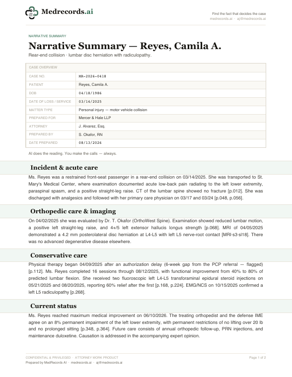 MVA Narrative Medical Summary Sample PDF