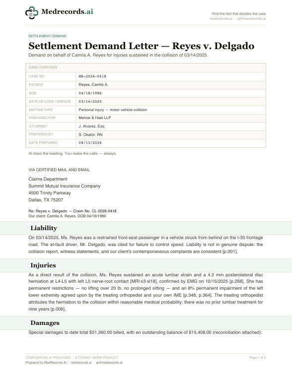 Settlement Demand Letter Sample — Personal Injury PDF