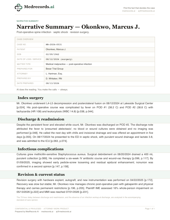 Medical Malpractice Narrative Summary Sample PDF