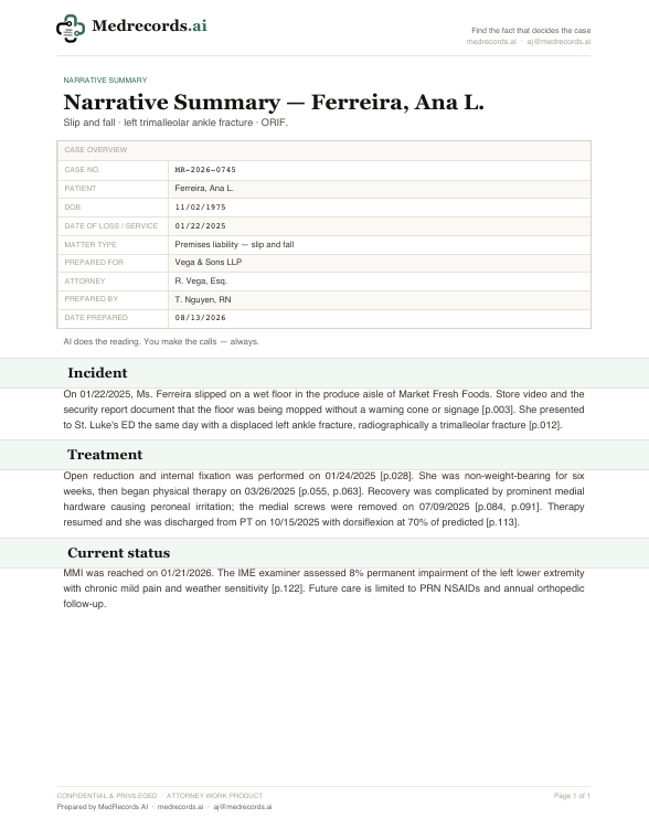 Slip and Fall Narrative Summary Sample PDF
