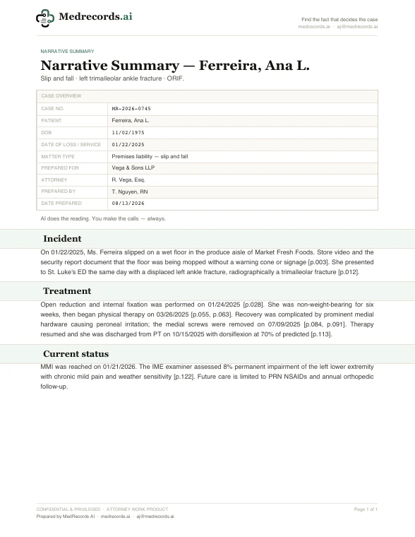 Slip and Fall Narrative Summary Sample, page 1 preview