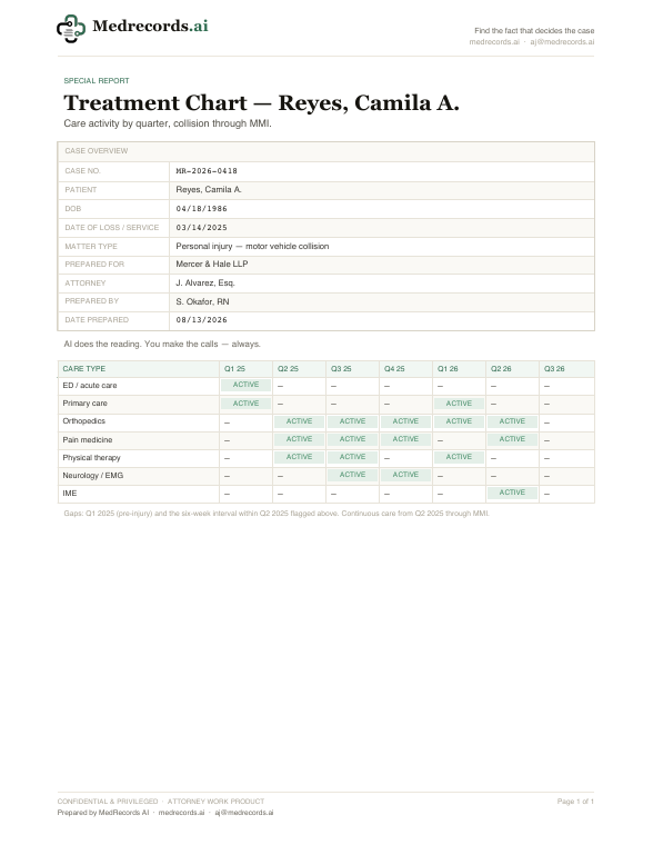 Treatment Chart Sample — Care by Quarter PDF