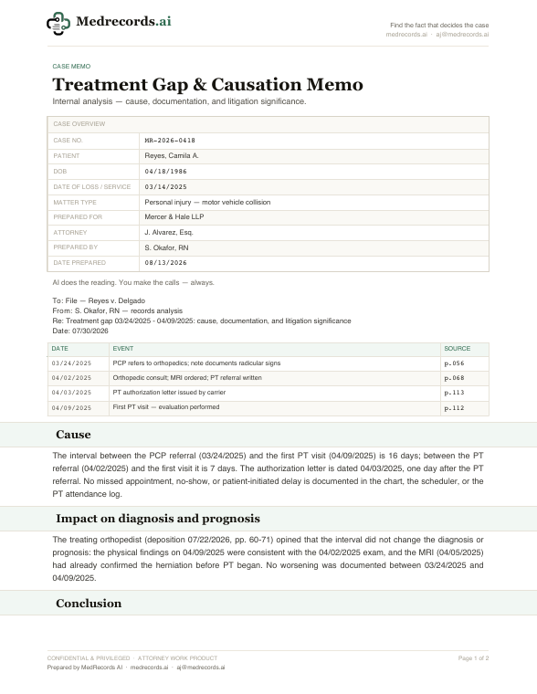 Treatment Gap & Causation Memo Sample PDF